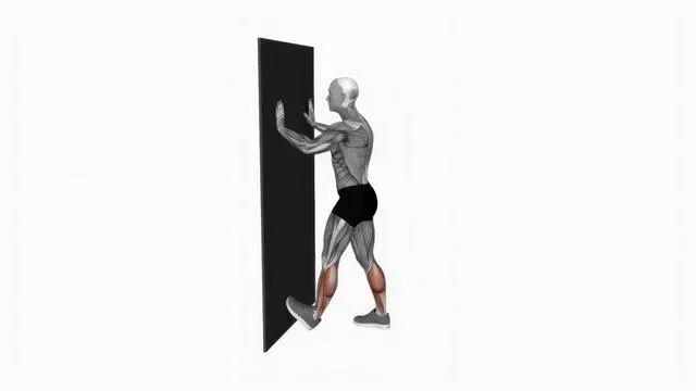 Calf push stretch with hands against wall (2)