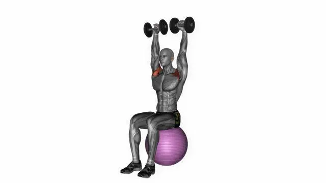 Dumbbell seated on exercise ball shoulder press (2)